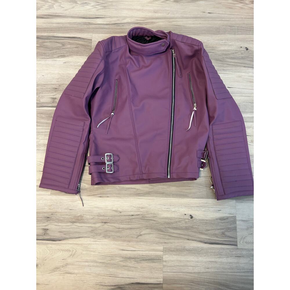 Women’s Moto Biker Real Leather Lambskin Leather Skin Purple Jacket XL